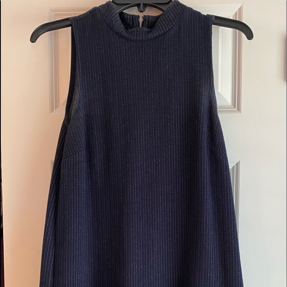 LOFT sleeveless navy pinstripe dress.  Drop waistline, flare knee length skirt.